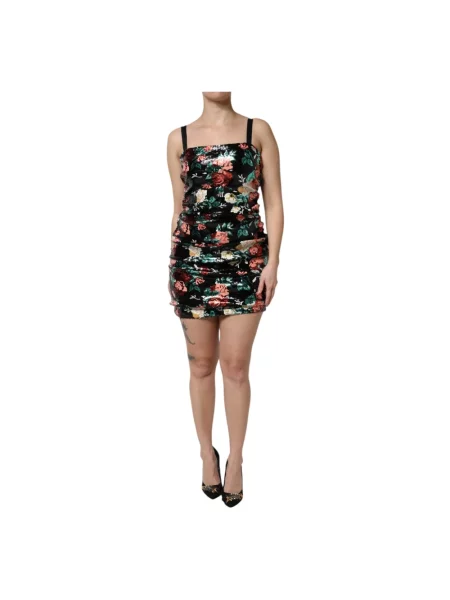 Sukienka Dolce And Gabbana z cekinami w kwiatki czarna