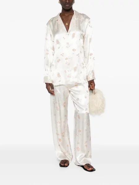 Pantaloni Dôen cu model floral din jacard
