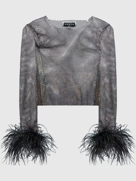 Топ з кристалами і пір'ям страуса Santa Brands чорний