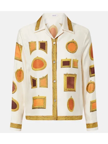 Cămașă Versace de mătase cu imagine alb