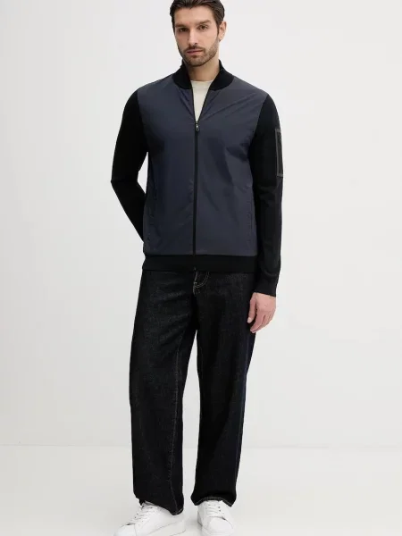 BOSS Green kardigan z dodatkiem wełny KN_Momentum-X HY zielony