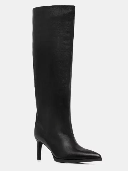 Кожаные сапоги Answear.lab на шпильке черные