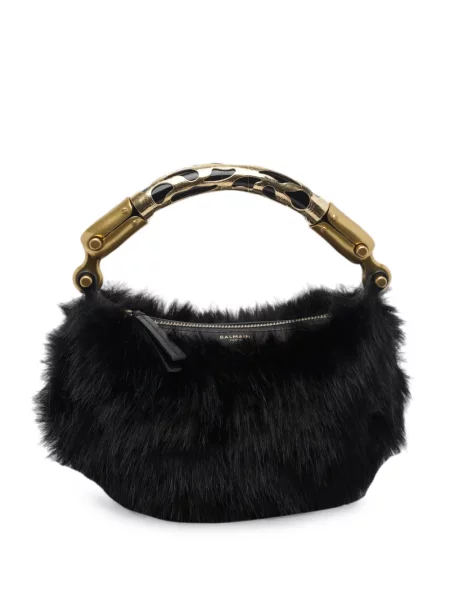 Geantă shopper Balmain cu blană negru