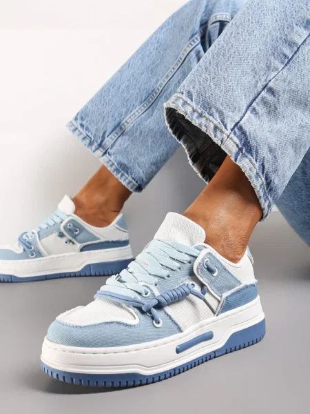 Sneakers albaștri cu platformă și șireturi decorative Aqara albastru