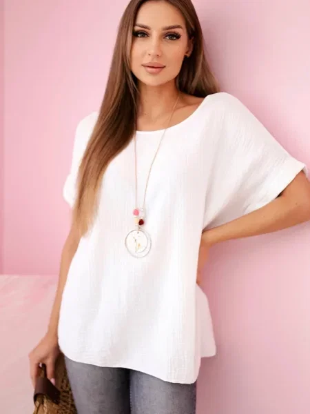 Bluză Kesi Włoski din muselină alb