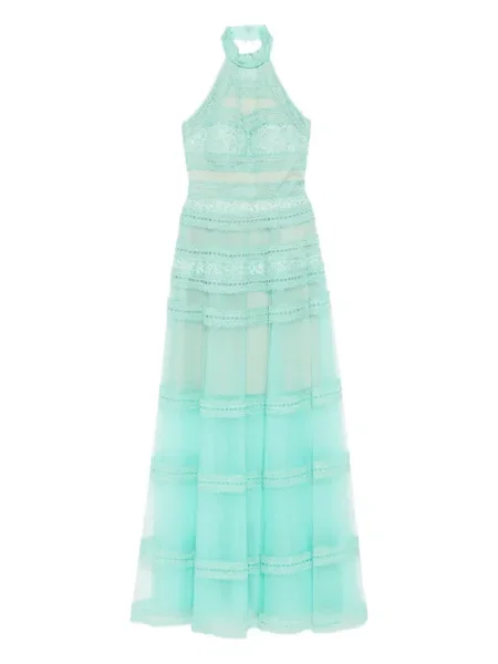 Rochie maxi Saiid Kobeisy din dantelă de costum verde