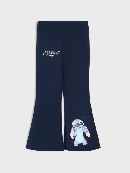 Sinsay flare kalhoty s kamínky Stitch námořnická modrá
