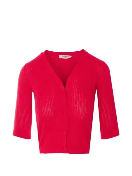 Cardigan Twinset tricotate cu decolteu în V roșu