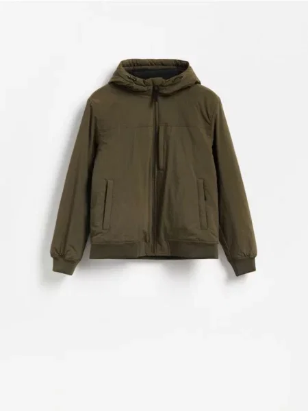 Reserved Geacă bomber cu glugă verde-maroniu verde