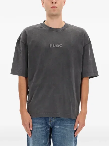 Tricou Hugo cu broderie gri