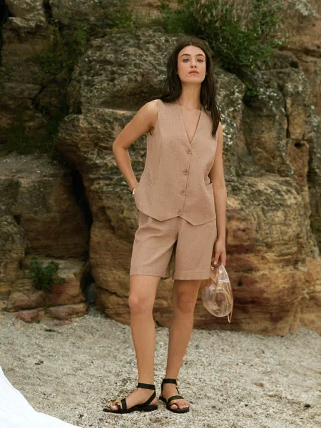 Жилет Seventeen льон/бавовна бежевий