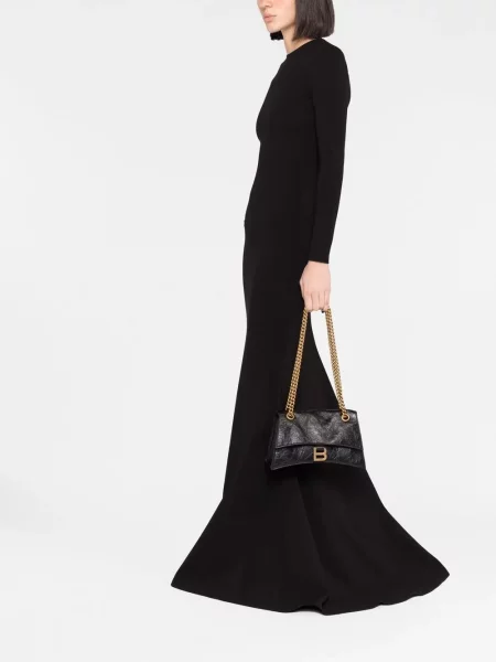 Iš natūralios odos mažas odinė rankinė Balenciaga Crush juoda
