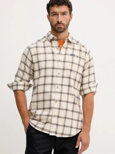 Риза Columbia Cornell Woods синьо със стандартна кройка с класическа яка бежово