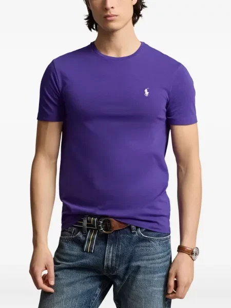 Iš natūralios odos trumpas dryžuotos polo marškinėliai Polo Ralph Lauren pilka