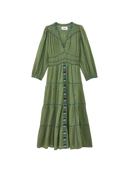 Rochie midi Ba&sh cu broderie evazată verde