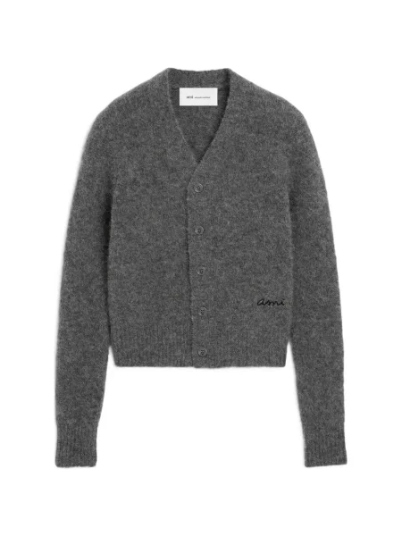 Cardigan Ami Paris cu broderie de lână gri