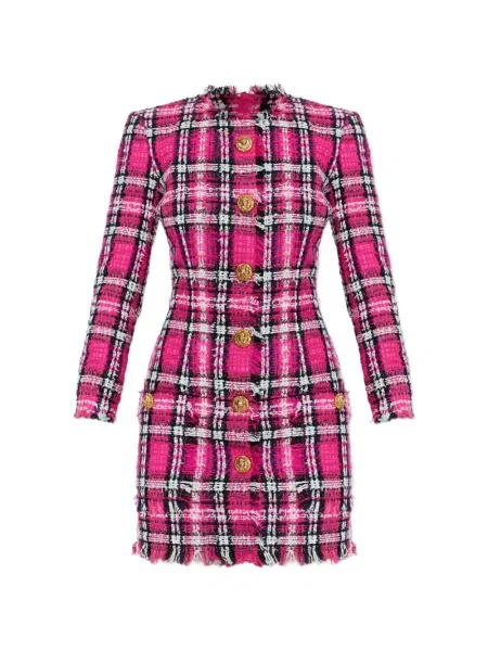 Rochie Balmain în carouri de costum roz