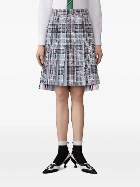Fusta plisata Thom Browne în carouri plisată până la genunchi albastru