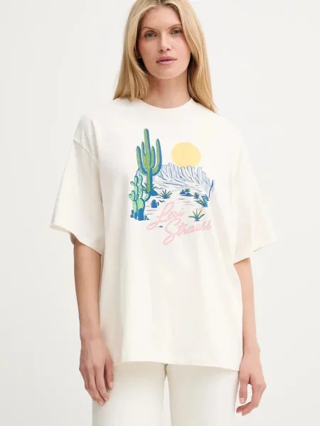 Levi's t-shirt GRAPHIC SHORT STACK TEE beżowy biała