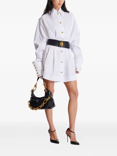 Rochie tip cămașă Balmain din poplin de costum alb
