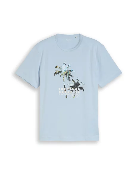 TOM TAILOR Tricou albastru porumbel / albastru pastel / verde închis alb