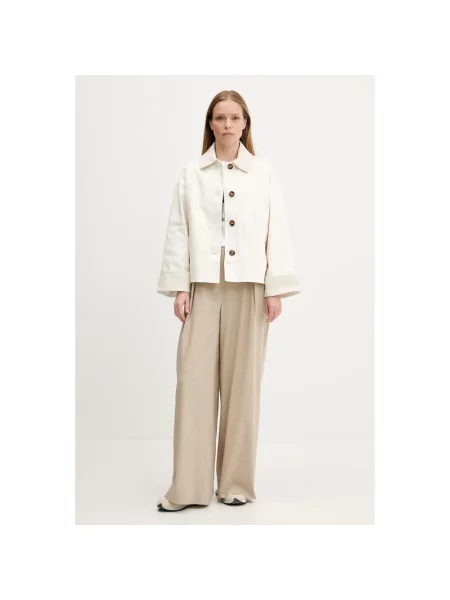Barbour spodnie z domieszką lnu LUCY szerokie high waist beżowy
