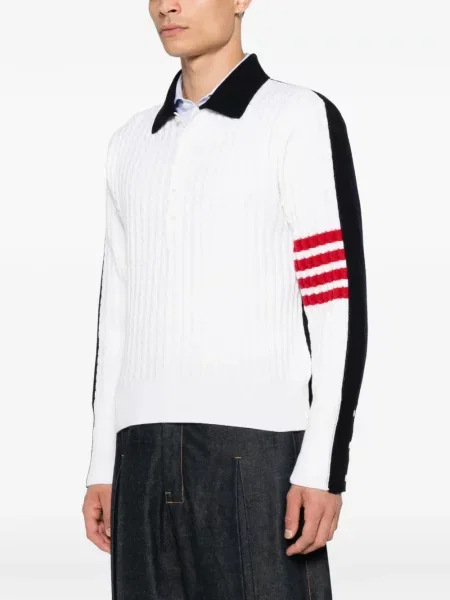 Tricou polo Thom Browne tricotate alb