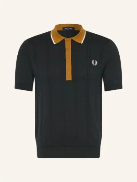 Fred Perry Pletená Polokošile tmavě / koňaková zelená
