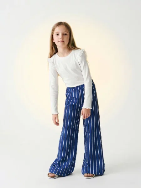 Sinsay kalhoty wide leg s pruhy indigo