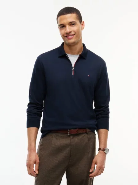 Tommy Hilfiger koszulka polo z długim rękawem Mężczyźni M niebieski