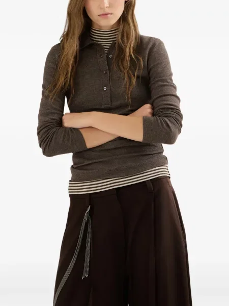 Tricou polo Brunello Cucinelli de lână maro