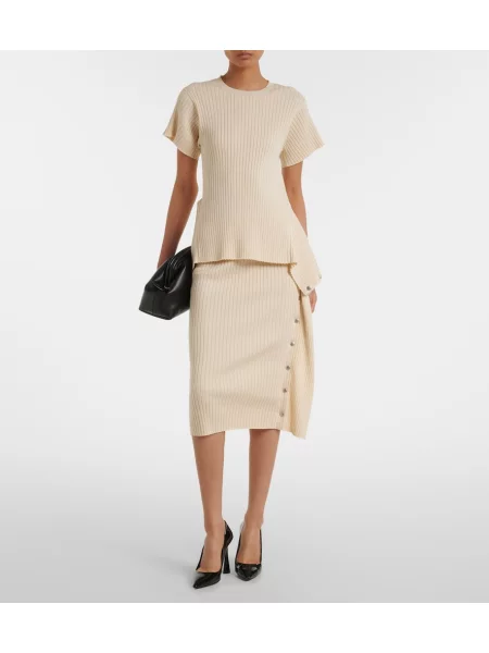 Fustă midi Stella Mccartney tricotate bej