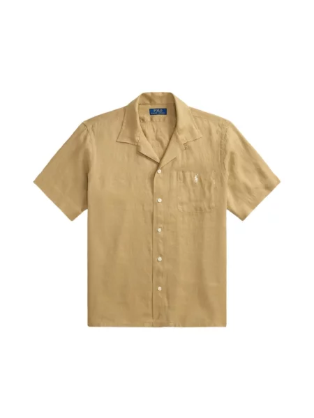 Polo Ralph Lauren Koszule Mężczyzna L Len Klasyczna Koszula Lniana Camp o Kroju Classic Fit beżowy