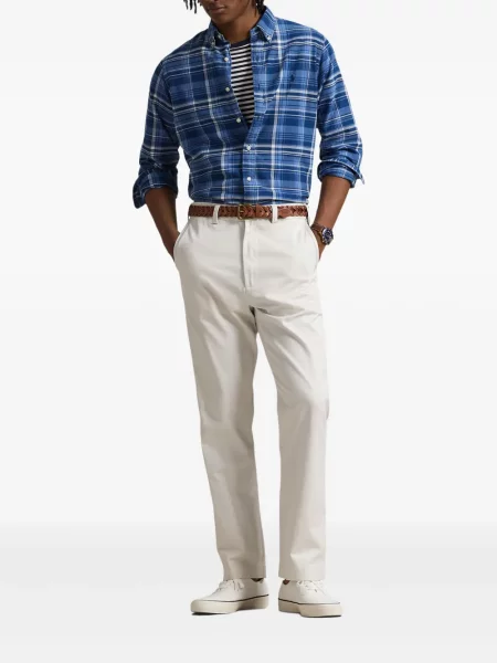 Ленена карирана риза Polo Ralph Lauren бродирана синьо