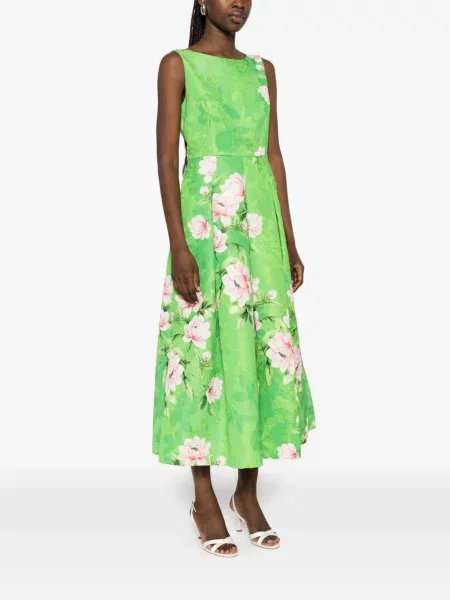 Jacquard midi haljina Lunatica Milano s cvjetnim printom s printom zelena