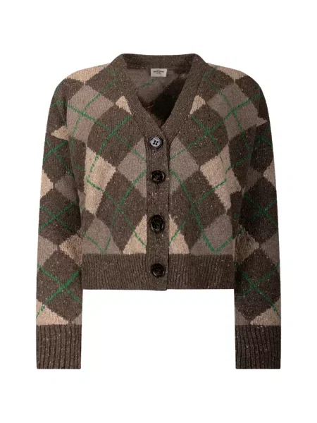 Cardigan Weekend Max Mara tricotate cu model argyle maro