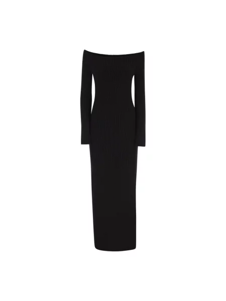 Sukienka maxi Max Mara z długim rękawem z odkrytymi ramionami prążkowana czarna