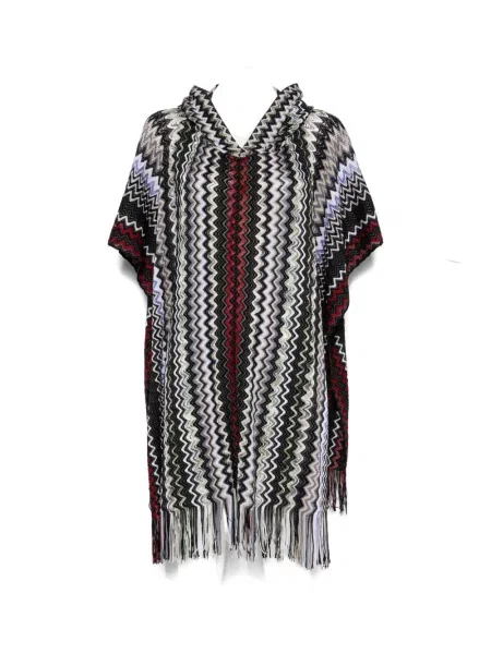 Poncho Missoni tricotate cu glugă negru