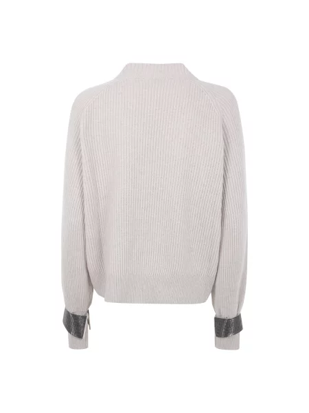Sweter Brunello Cucinelli z okrągłym dekoltem beżowy
