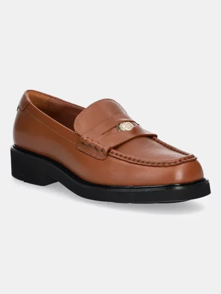 Tommy Hilfiger Usnjeni mokasini CREST SQUARISH TOE PENNY LOAFER rjava
