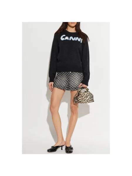 Sweter Ganni z logo czarny