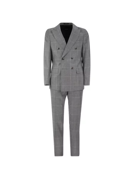 Costum Boss în carouri cu două rânduri de nasturi gri