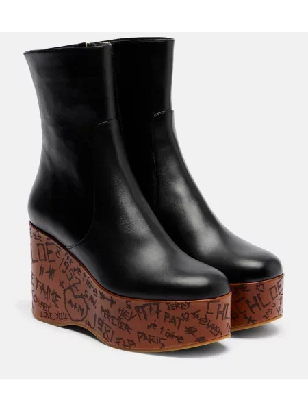 Cizme scurte Chloé din piele cu pană negru