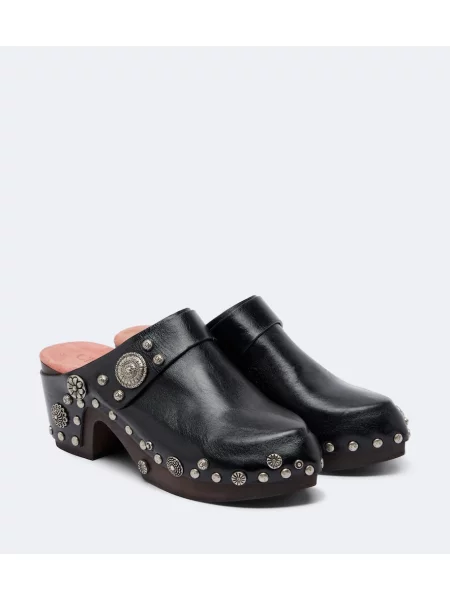 Saboți Chloé din piele cu tepi negru