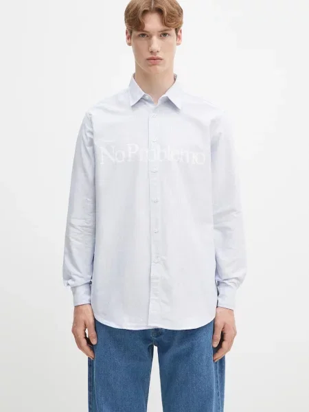 Košulja No Problemo No Problemo LS Stripe Shirt za muškarce regular s klasičnim ovratnikom plava