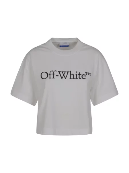 Koszulka Off-white z logo o skróconej długości biała