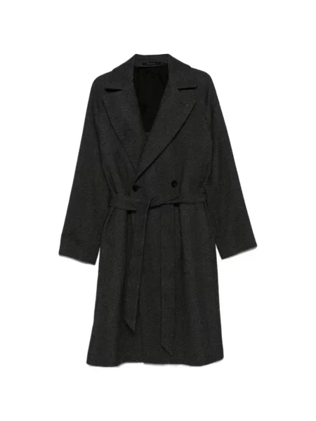 Cu centură palton Tagliatore cu model herringbone gri