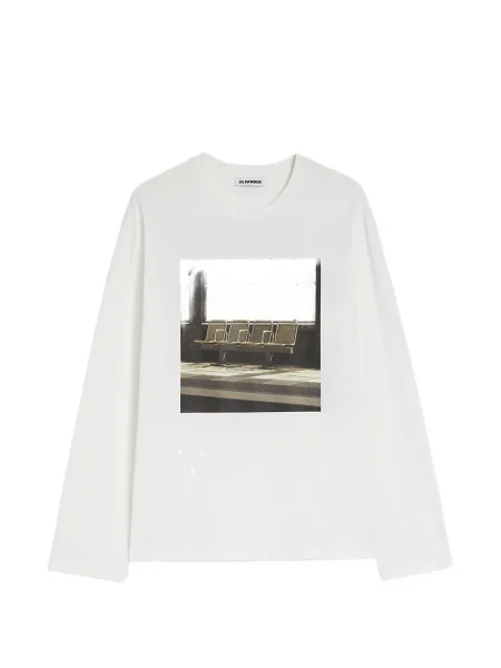Tricou Jil Sander cu imagine lung alb
