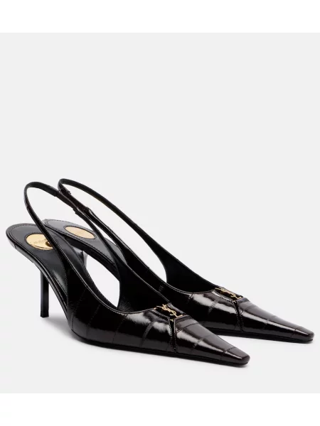 Pantofi cu toc Saint Laurent din piele slingback maro