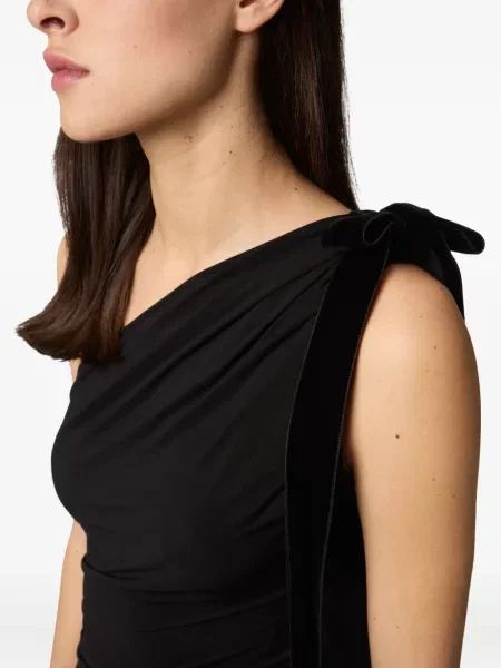 Rochie mini Nina Ricci drapată cu un umăr gol de costum negru